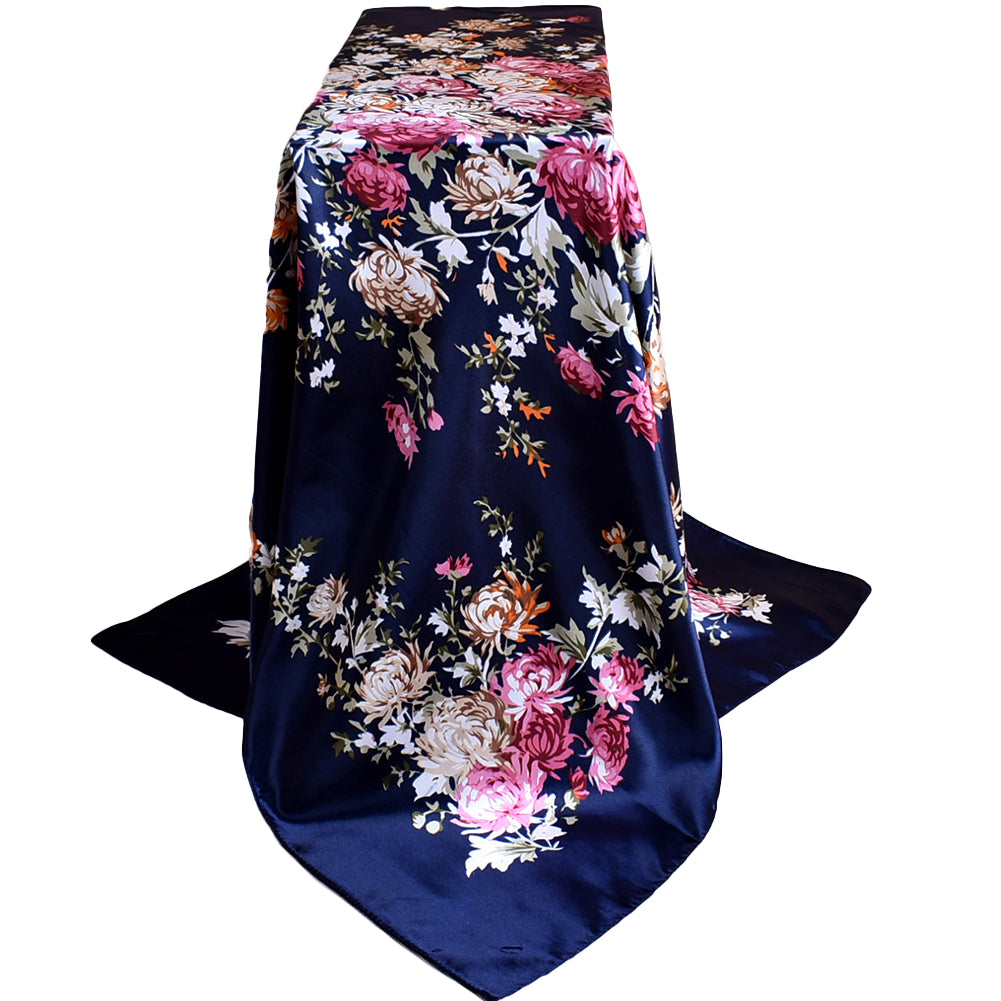 Fashion Peony Flower Autumn Winter Women Square Scarf Neck Cover 90x90cm