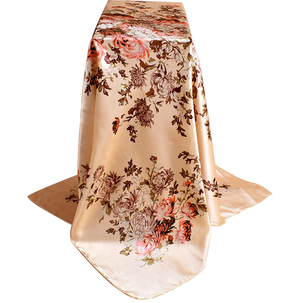 Fashion Peony Flower Autumn Winter Women Square Scarf Neck Cover 90x90cm