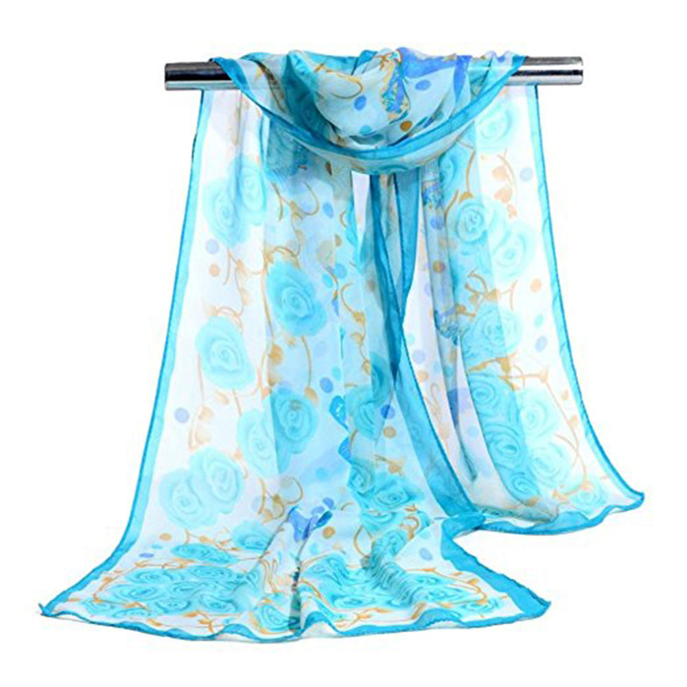 Fashion Women Butterfly Flower Long Chiffon Georgette Soft Wrap Shawl Scarf