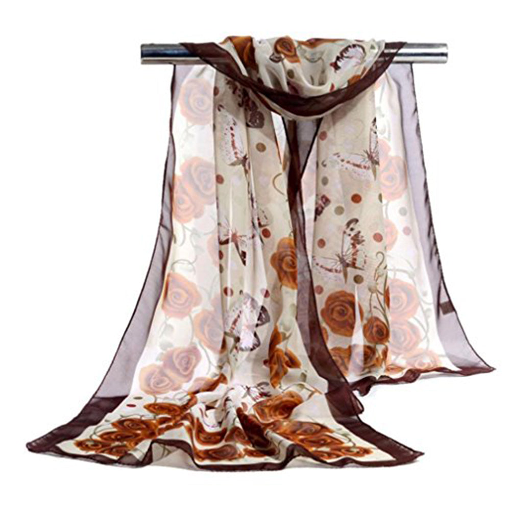 Fashion Women Butterfly Flower Long Chiffon Georgette Soft Wrap Shawl Scarf