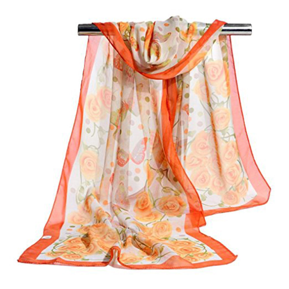 Fashion Women Butterfly Flower Long Chiffon Georgette Soft Wrap Shawl Scarf
