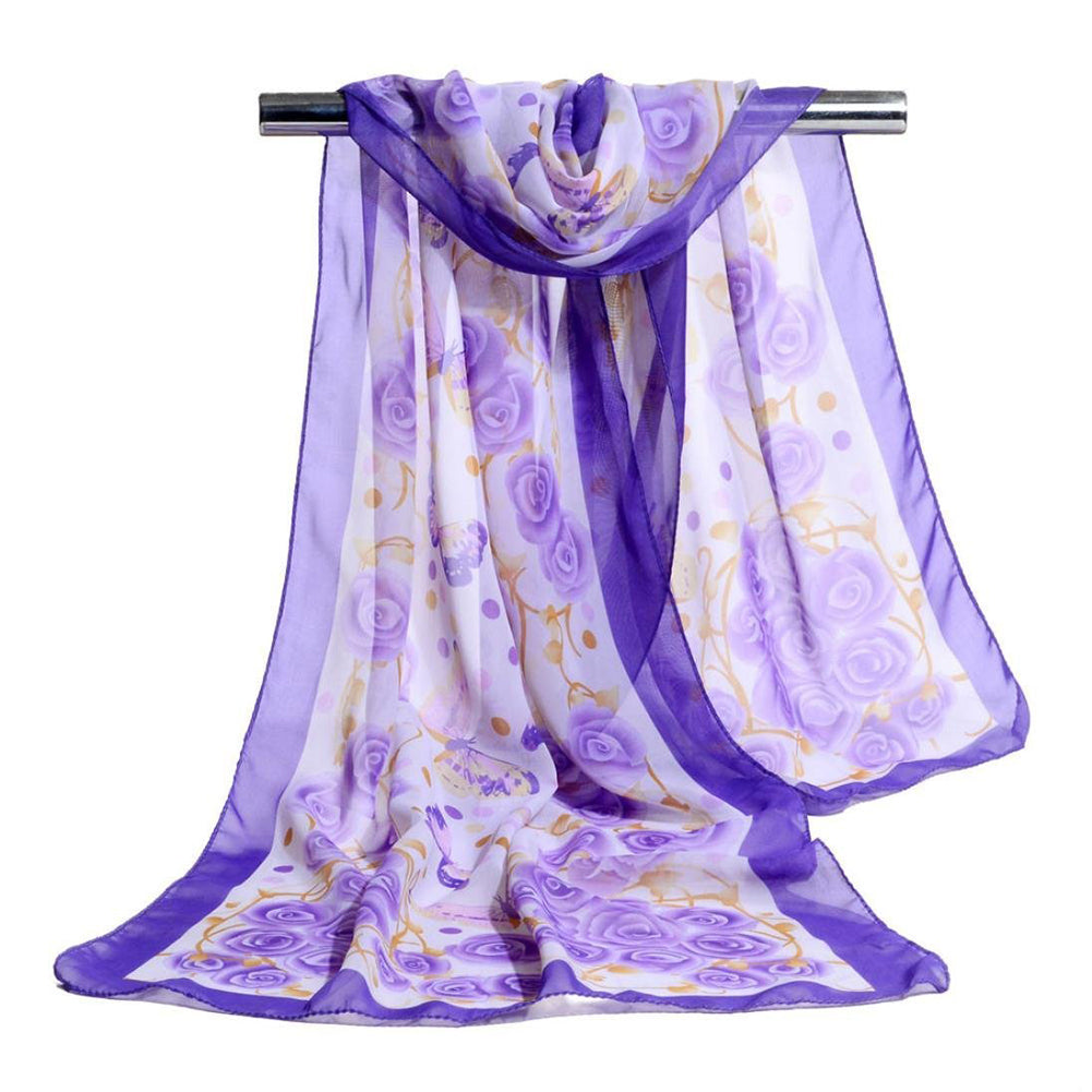Fashion Women Butterfly Flower Long Chiffon Georgette Soft Wrap Shawl Scarf