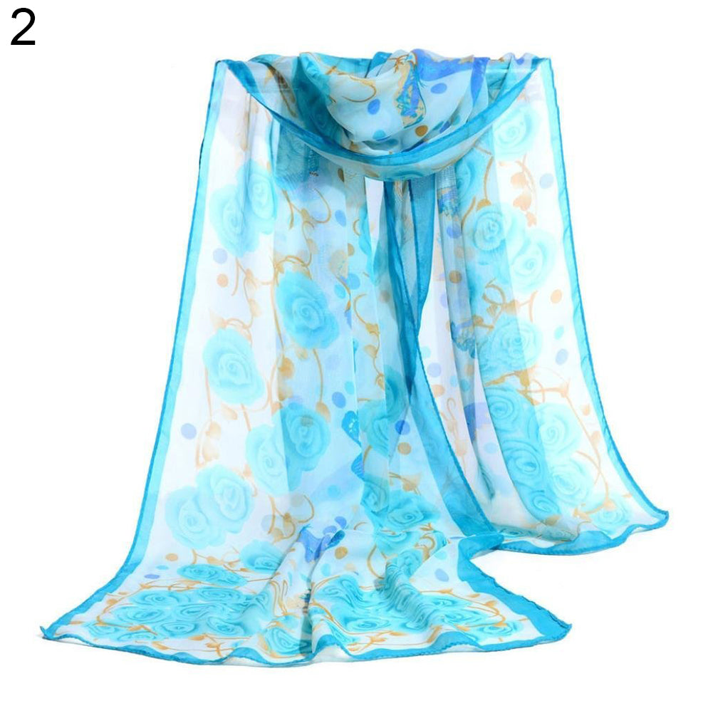 Fashion Women Butterfly Flower Long Chiffon Georgette Soft Wrap Shawl Scarf