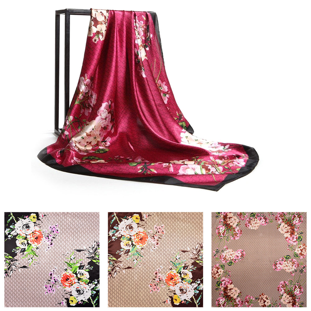 Fashion Floral Print Women's Soft Square Scarf Decorative Kerchief Neck Wrap