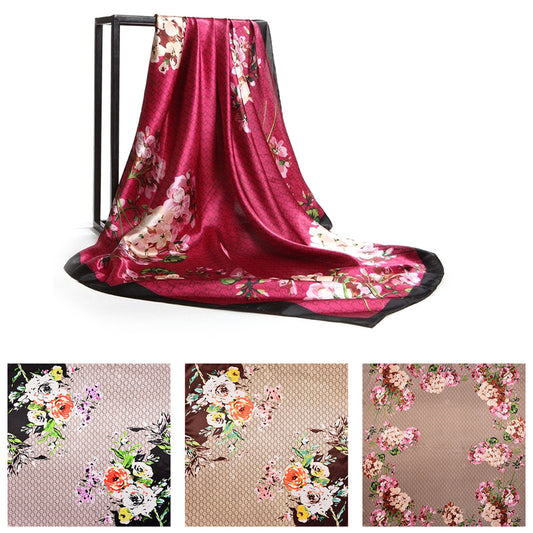 Fashion Floral Print Women's Soft Square Scarf Decorative Kerchief Neck Wrap