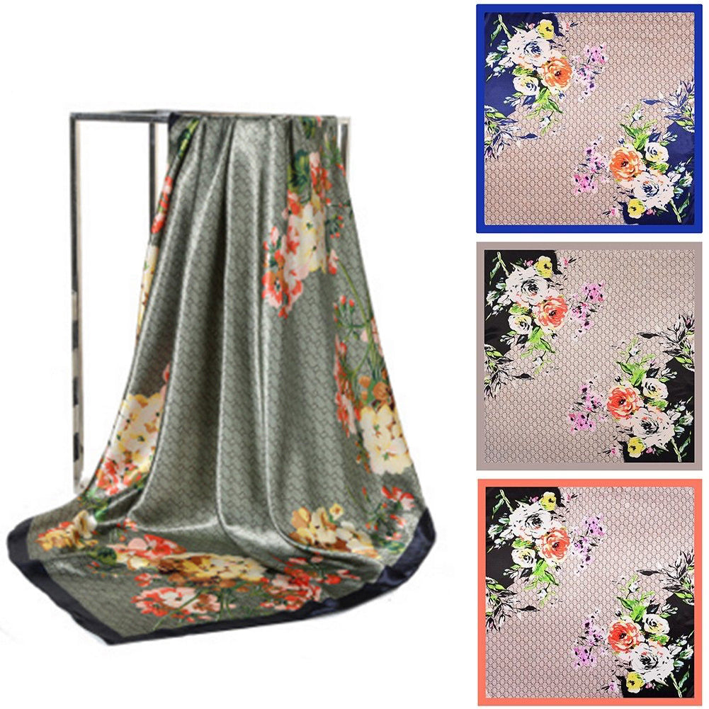 Fashion Floral Print Women's Soft Square Scarf Decorative Kerchief Neck Wrap