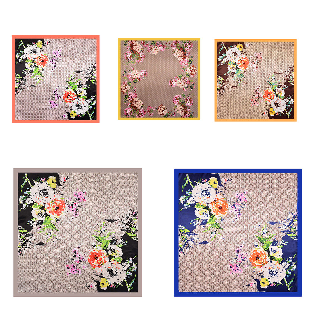 Fashion Floral Print Women's Soft Square Scarf Decorative Kerchief Neck Wrap