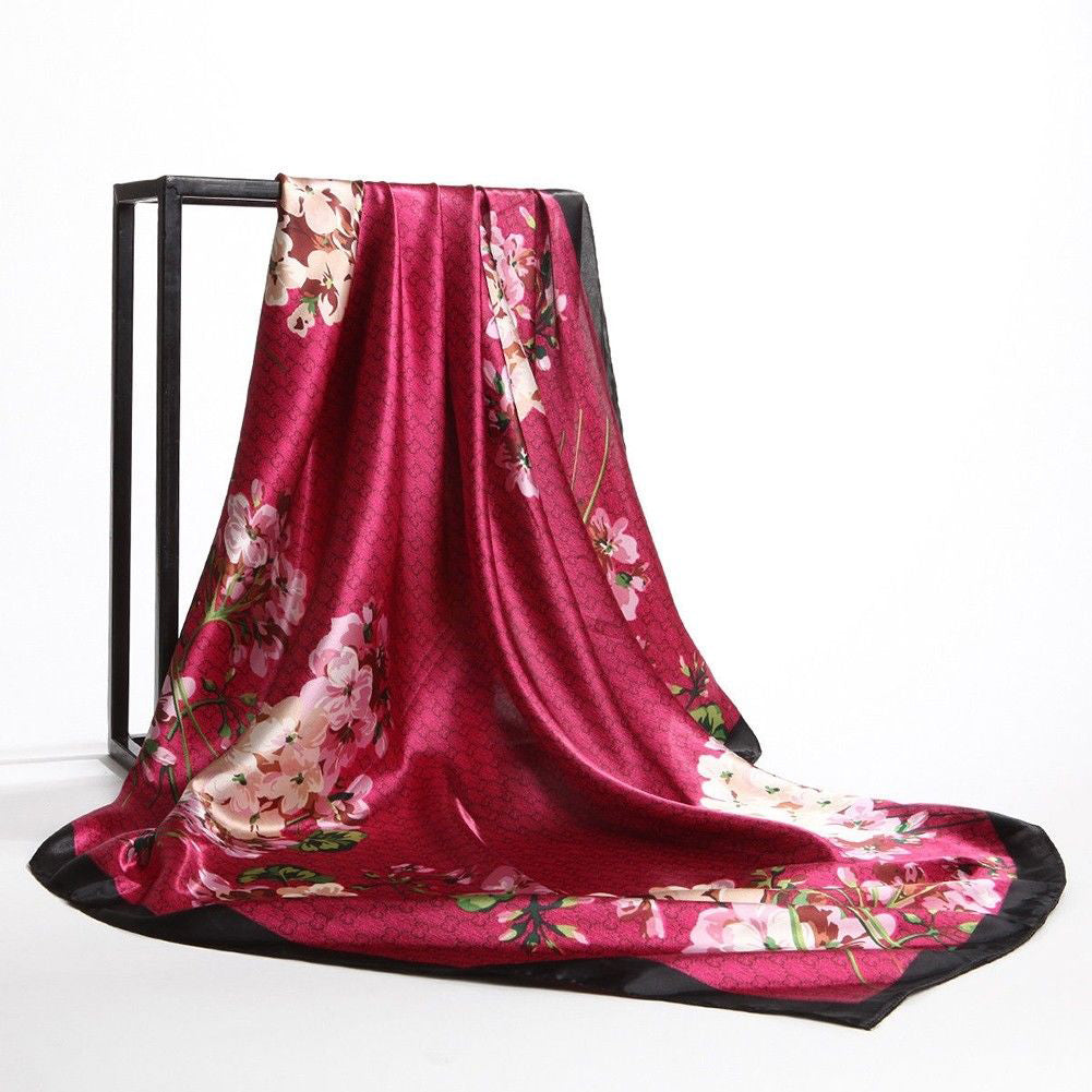 Fashion Floral Print Women's Soft Square Scarf Decorative Kerchief Neck Wrap
