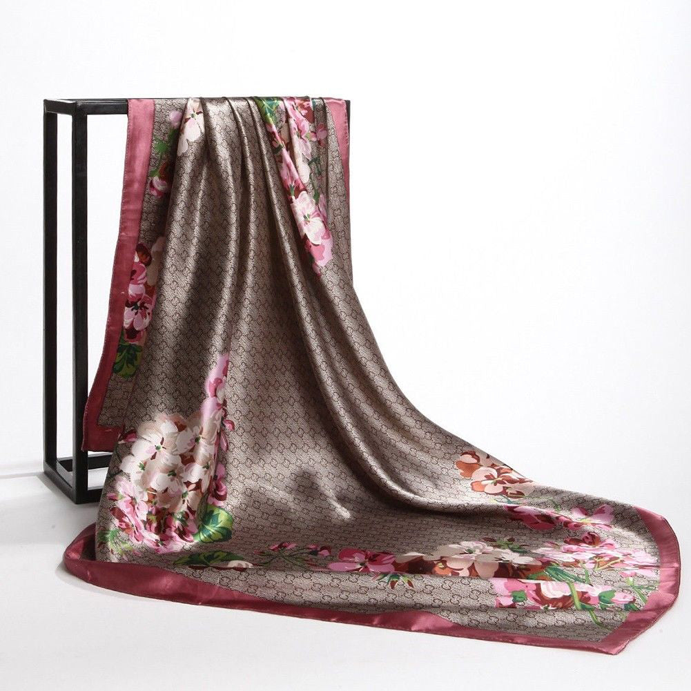 Fashion Floral Print Women's Soft Square Scarf Decorative Kerchief Neck Wrap