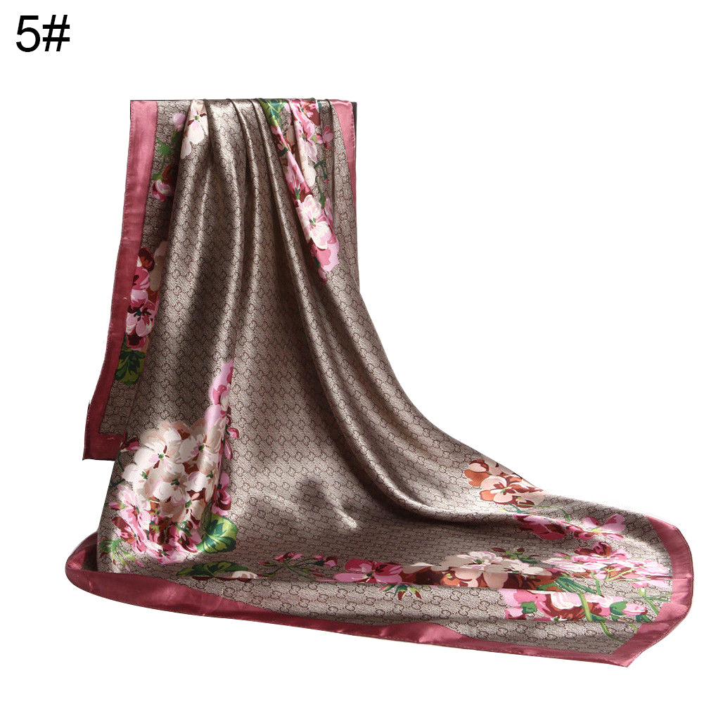 Fashion Floral Print Women's Soft Square Scarf Decorative Kerchief Neck Wrap