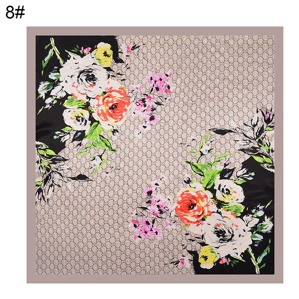 Fashion Floral Print Women's Soft Square Scarf Decorative Kerchief Neck Wrap