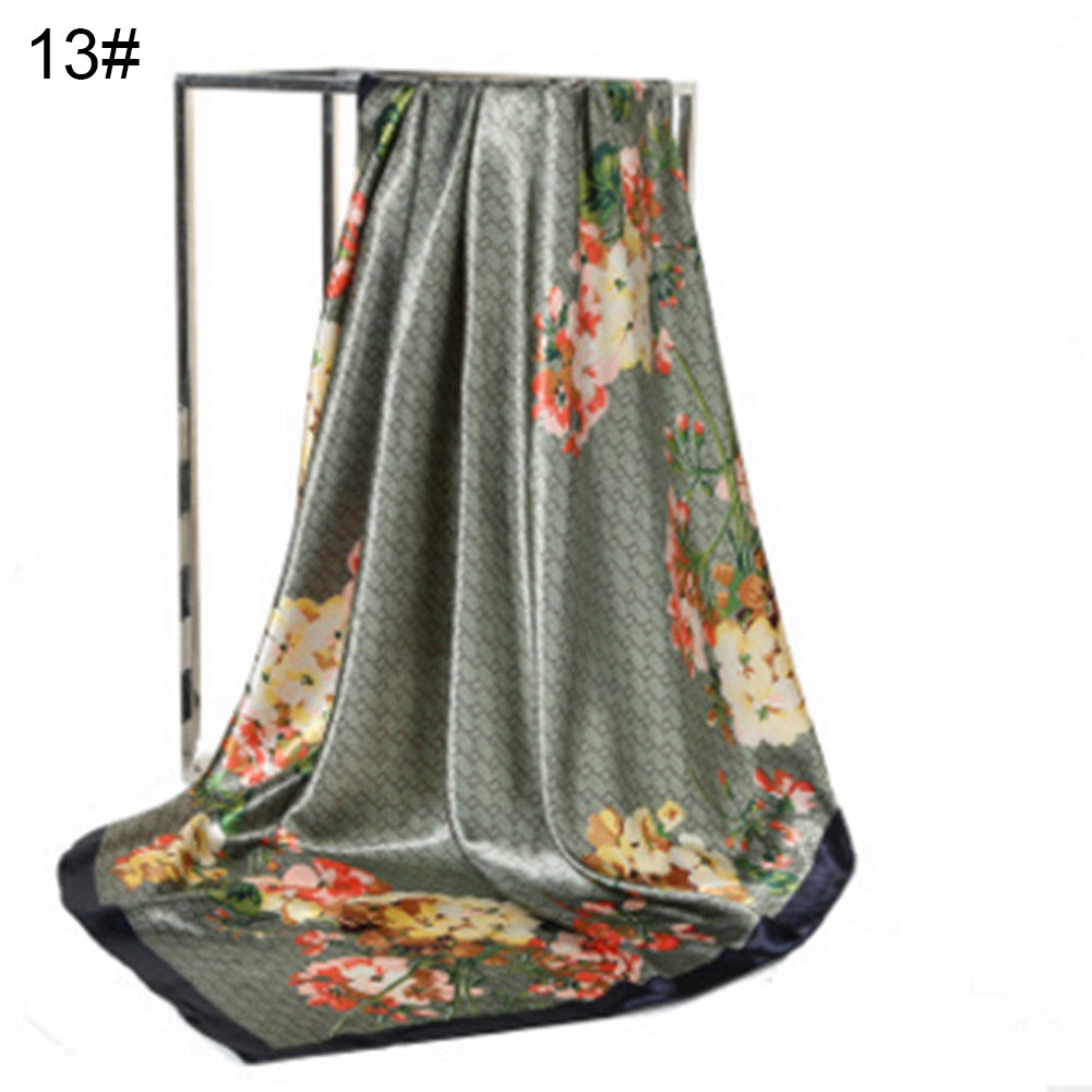 Fashion Floral Print Women's Soft Square Scarf Decorative Kerchief Neck Wrap
