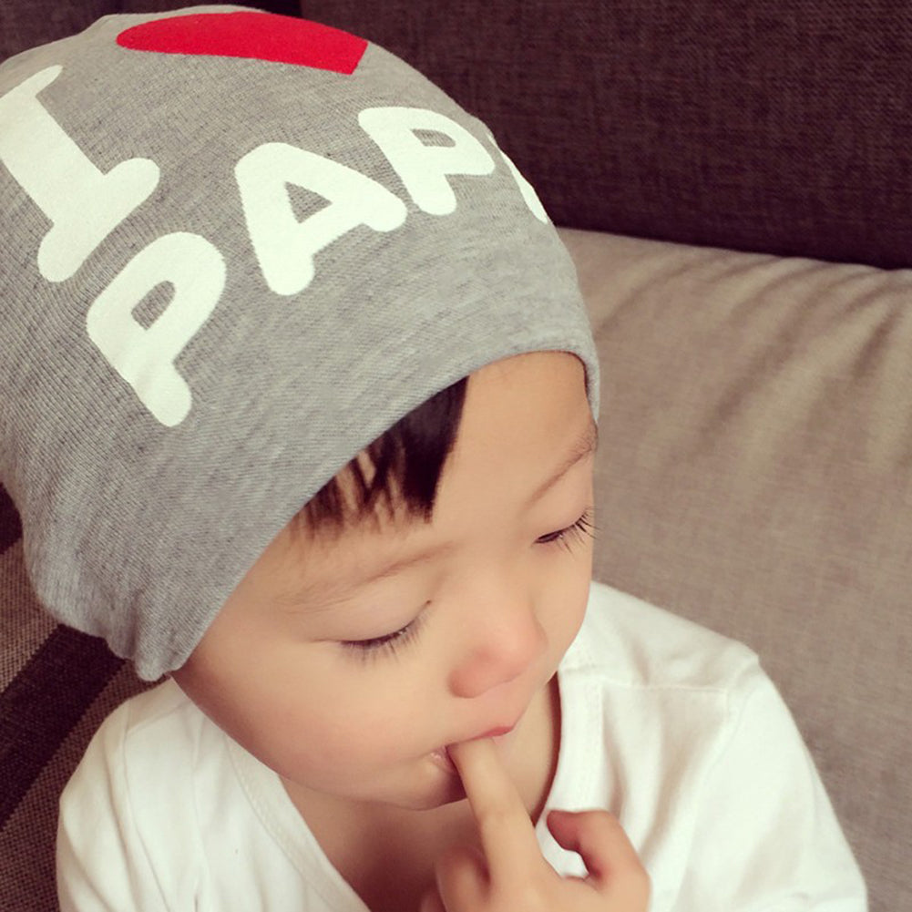 I Love Mama/Papa Letter Print Baby Boy Girl Beanie Cap Elastic Outdoor Skull Hat