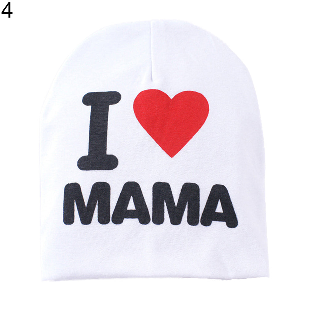 I Love Mama/Papa Letter Print Baby Boy Girl Beanie Cap Elastic Outdoor Skull Hat