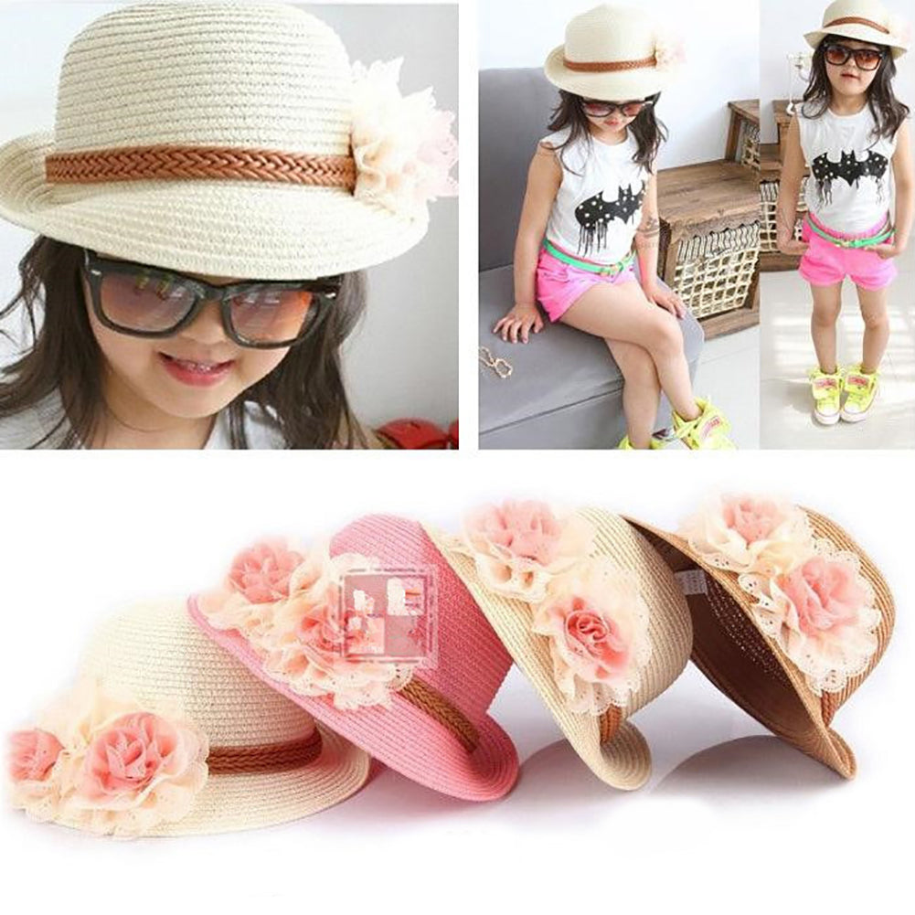 Fashion Spring Summer Flower Wide Brim Cocktail Party Travel Kid Girl Hat Cap