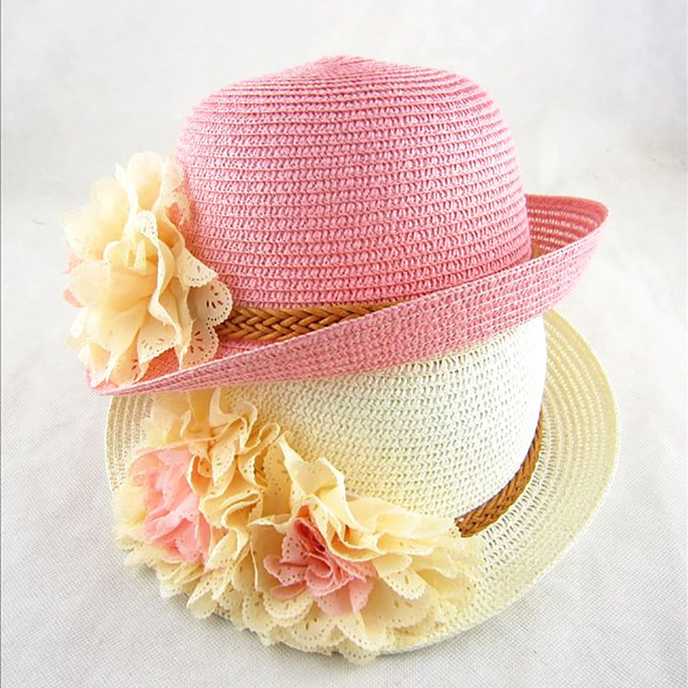 Fashion Spring Summer Flower Wide Brim Cocktail Party Travel Kid Girl Hat Cap