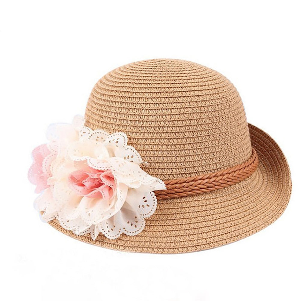 Fashion Spring Summer Flower Wide Brim Cocktail Party Travel Kid Girl Hat Cap