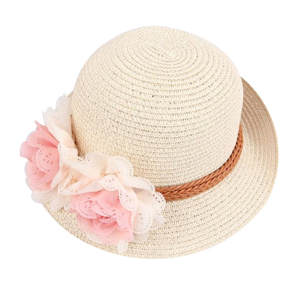 Fashion Spring Summer Flower Wide Brim Cocktail Party Travel Kid Girl Hat Cap