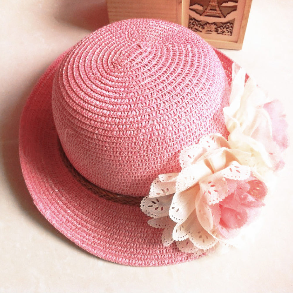 Fashion Spring Summer Flower Wide Brim Cocktail Party Travel Kid Girl Hat Cap