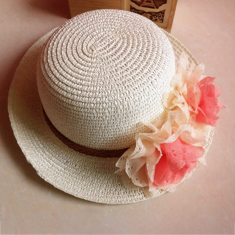 Fashion Spring Summer Flower Wide Brim Cocktail Party Travel Kid Girl Hat Cap