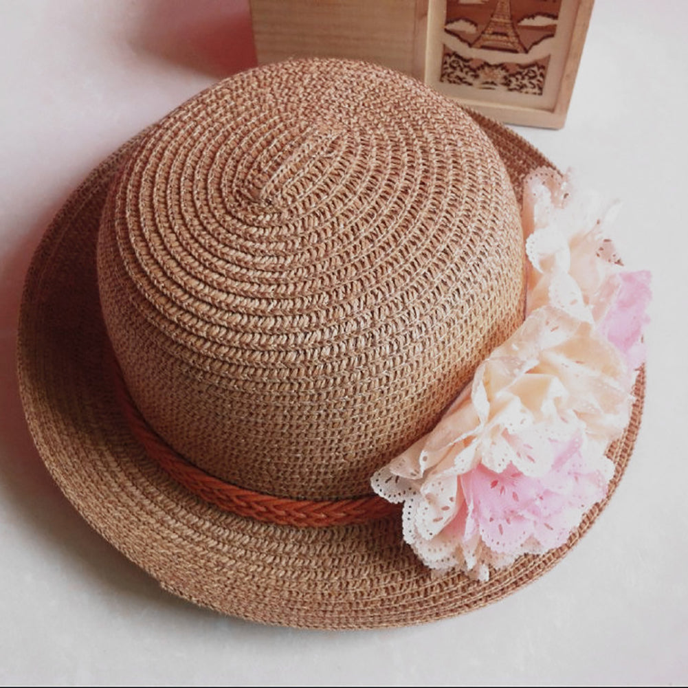 Fashion Spring Summer Flower Wide Brim Cocktail Party Travel Kid Girl Hat Cap