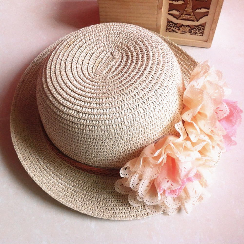 Fashion Spring Summer Flower Wide Brim Cocktail Party Travel Kid Girl Hat Cap