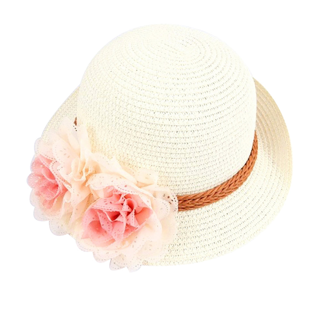Fashion Spring Summer Flower Wide Brim Cocktail Party Travel Kid Girl Hat Cap