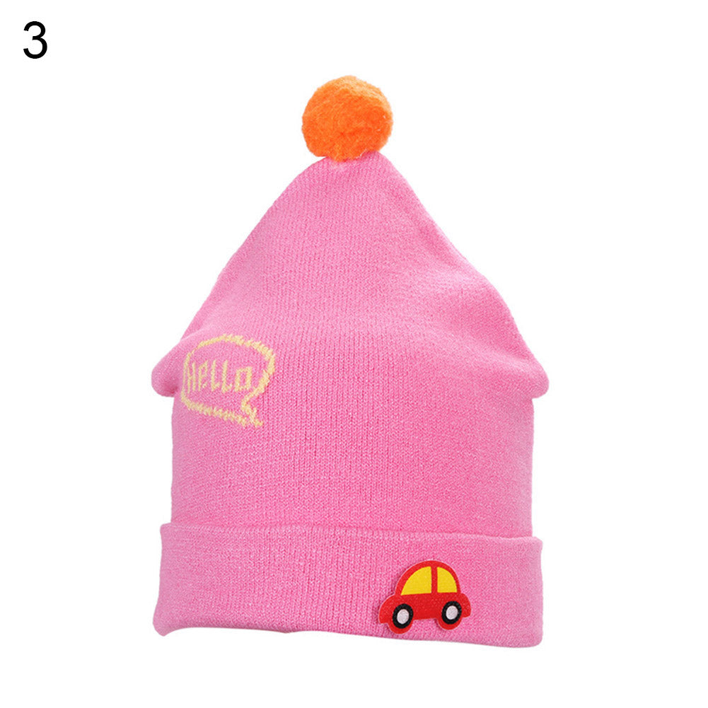 Baby Toddler Kids Boy Girl Autumn Knitted Ball Car Decor Beanie Warm Hat Cap