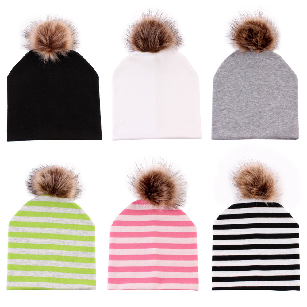 Winter Cute Striped Pompom Toddler Baby Boy Girl Beanie Cap Warm Outdoor Hat