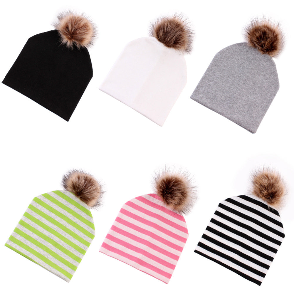 Winter Cute Striped Pompom Toddler Baby Boy Girl Beanie Cap Warm Outdoor Hat