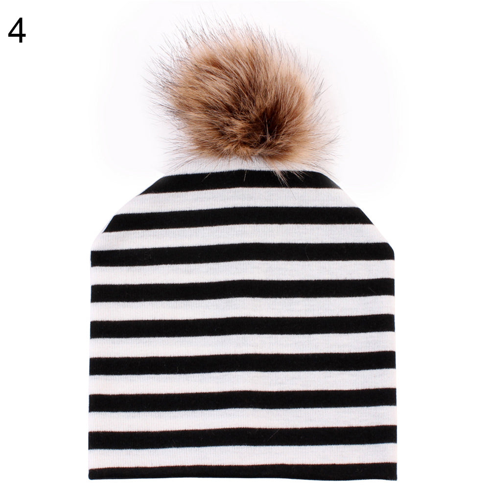 Winter Cute Striped Pompom Toddler Baby Boy Girl Beanie Cap Warm Outdoor Hat