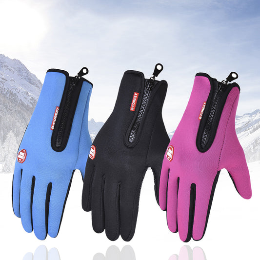Unisex Full Finger Non-slip Waterproof Touch Screen Fleece Cycling Zipper Gloves