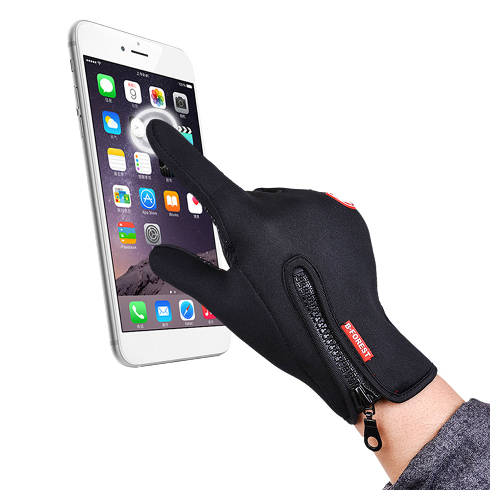 Unisex Full Finger Non-slip Waterproof Touch Screen Fleece Cycling Zipper Gloves