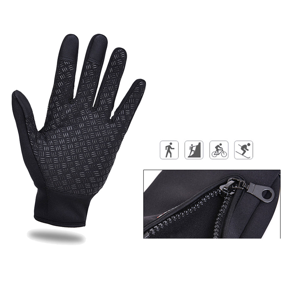 Unisex Full Finger Non-slip Waterproof Touch Screen Fleece Cycling Zipper Gloves