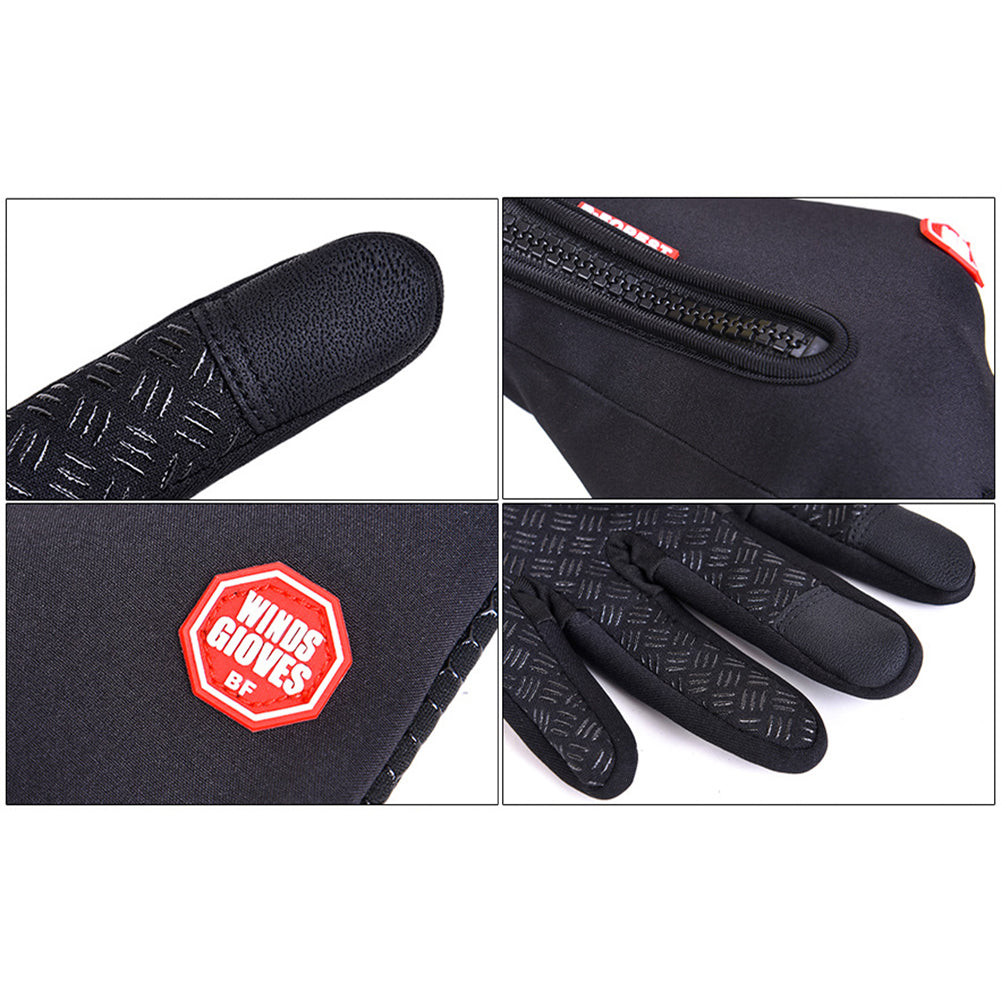 Unisex Full Finger Non-slip Waterproof Touch Screen Fleece Cycling Zipper Gloves