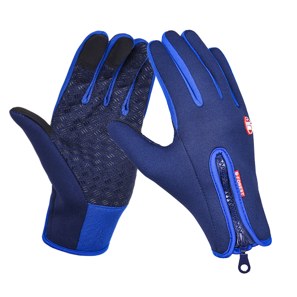 Unisex Full Finger Non-slip Waterproof Touch Screen Fleece Cycling Zipper Gloves