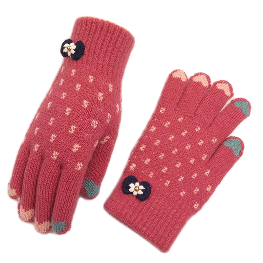 Winter Women Fashion Knitted Yarn Thicken Heart Bowknot Full Finger Gloves Mittens