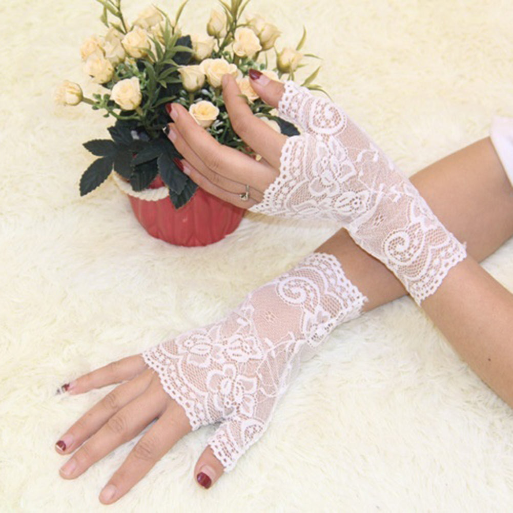 Women Sexy Fingerless Lace Driving Sunscreen UV Protection Wedding Party Gloves