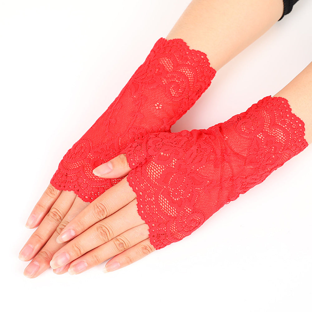 Women Sexy Fingerless Lace Driving Sunscreen UV Protection Wedding Party Gloves