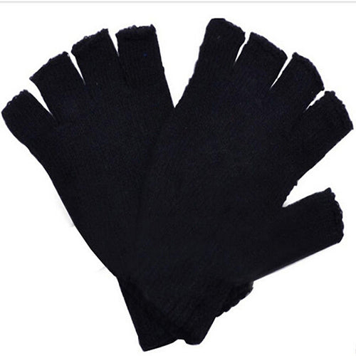 1 Pair Men Women Fingerless Winter Warmer Mittens Black Stretch Knitted Gloves