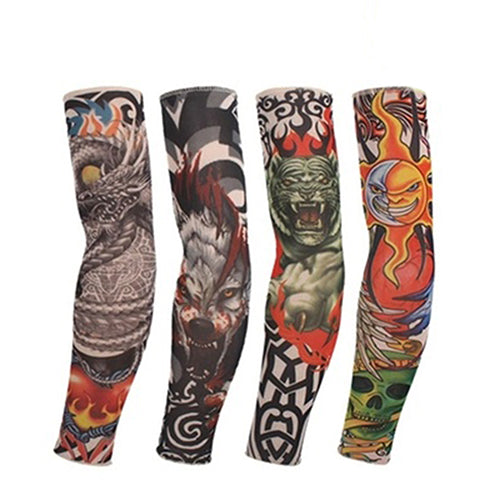 2Pcs Men Women Elastic Fake Cool Temporary Tattoo Long Sleeves Arm Stockings