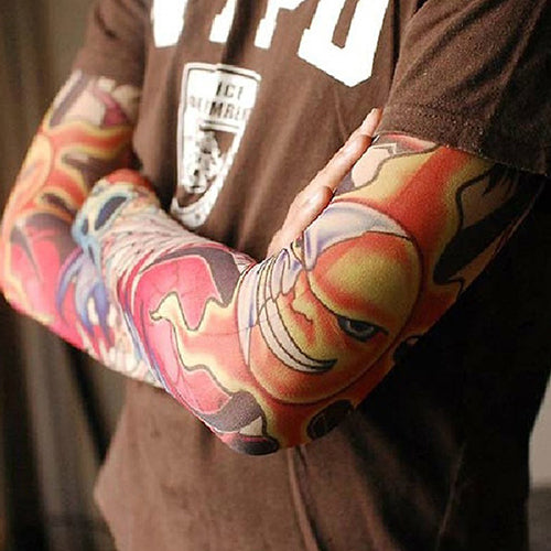 2Pcs Men Women Elastic Fake Cool Temporary Tattoo Long Sleeves Arm Stockings
