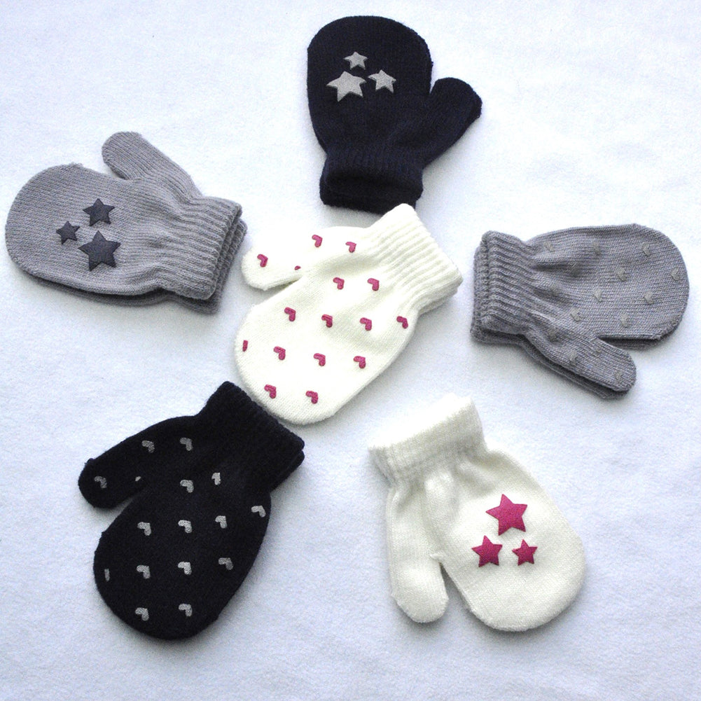 Baby Kid Star Heart Pattern Fashion Gloves Boys Girls Winter Warm Knitted Mitten
