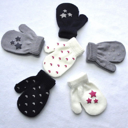 Baby Kid Star Heart Pattern Fashion Gloves Boys Girls Winter Warm Knitted Mitten