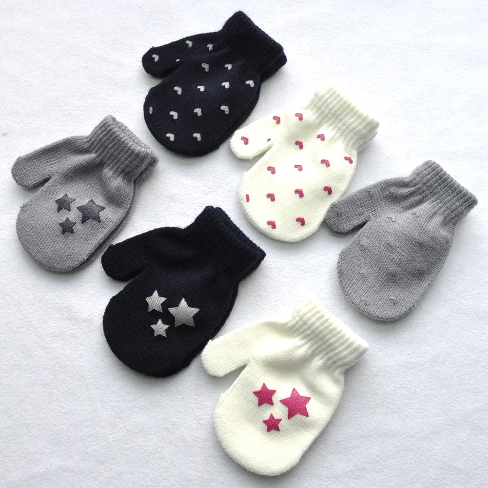 Baby Kid Star Heart Pattern Fashion Gloves Boys Girls Winter Warm Knitted Mitten