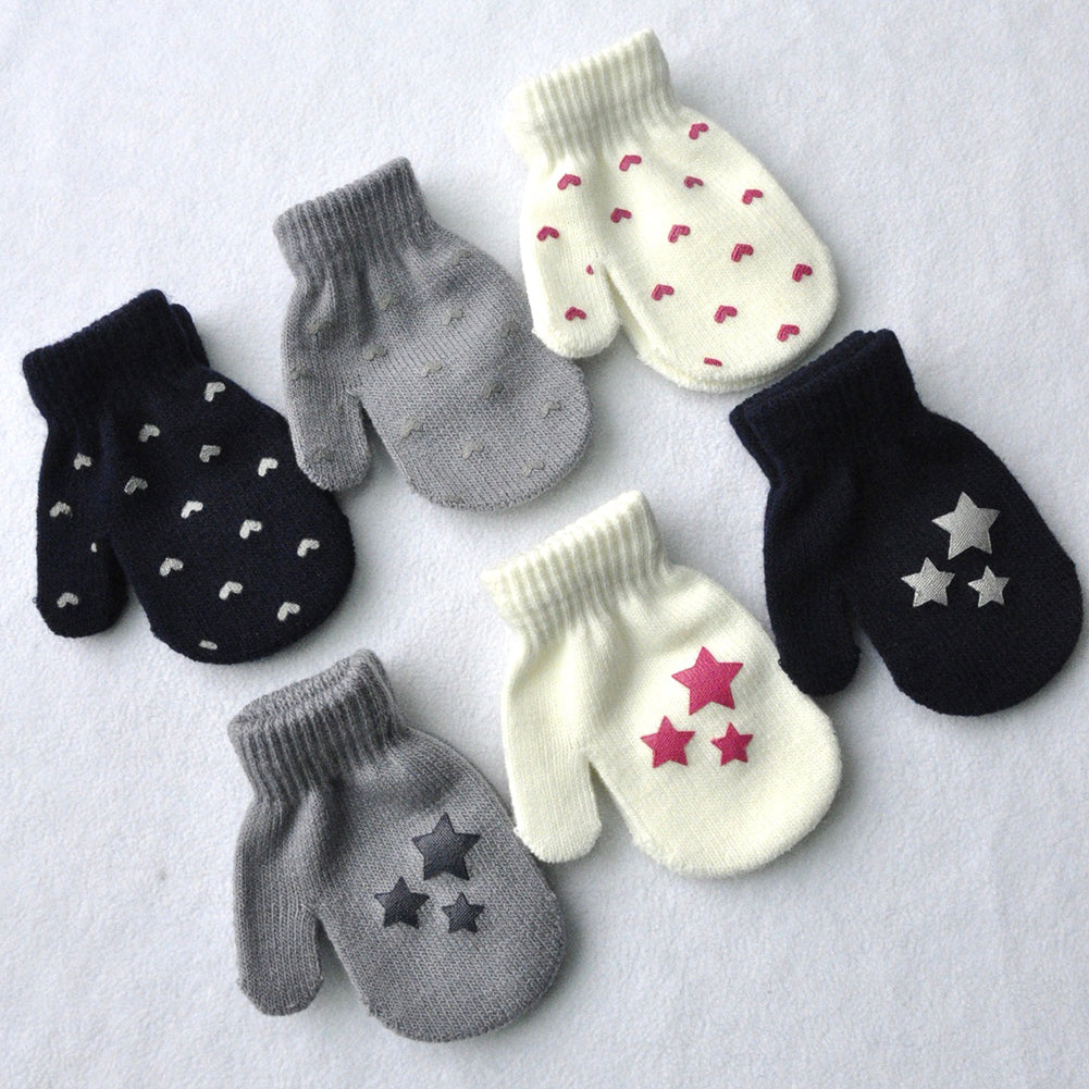 Baby Kid Star Heart Pattern Fashion Gloves Boys Girls Winter Warm Knitted Mitten