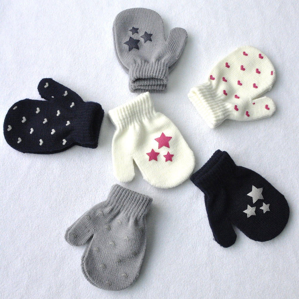 Baby Kid Star Heart Pattern Fashion Gloves Boys Girls Winter Warm Knitted Mitten