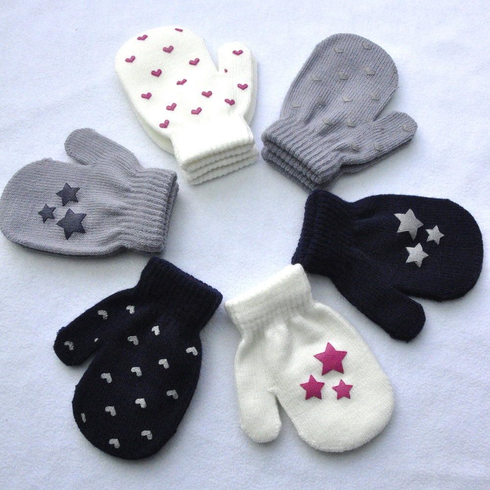Baby Kid Star Heart Pattern Fashion Gloves Boys Girls Winter Warm Knitted Mitten