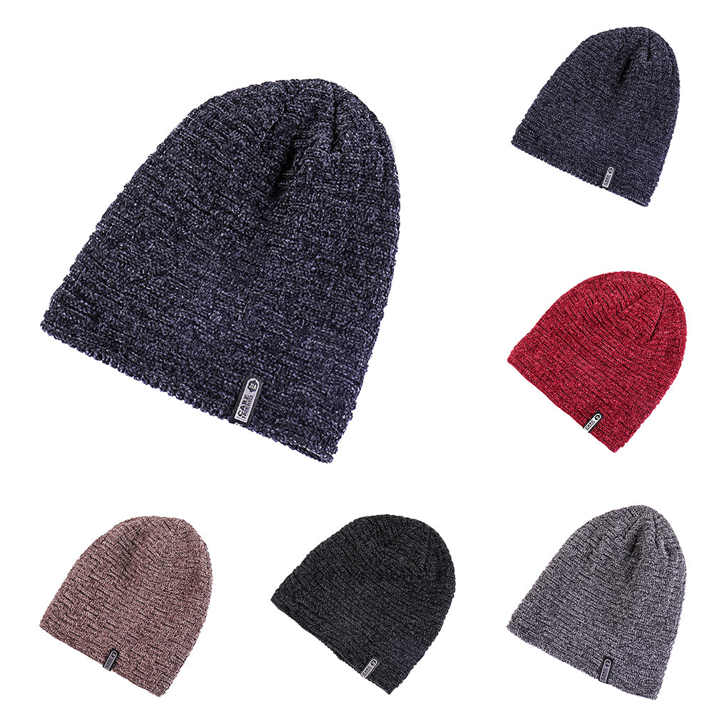 Winter Outdoor Men Beanie Knitted Cap Fashion Solid Color Warm Keeper Skull Hat