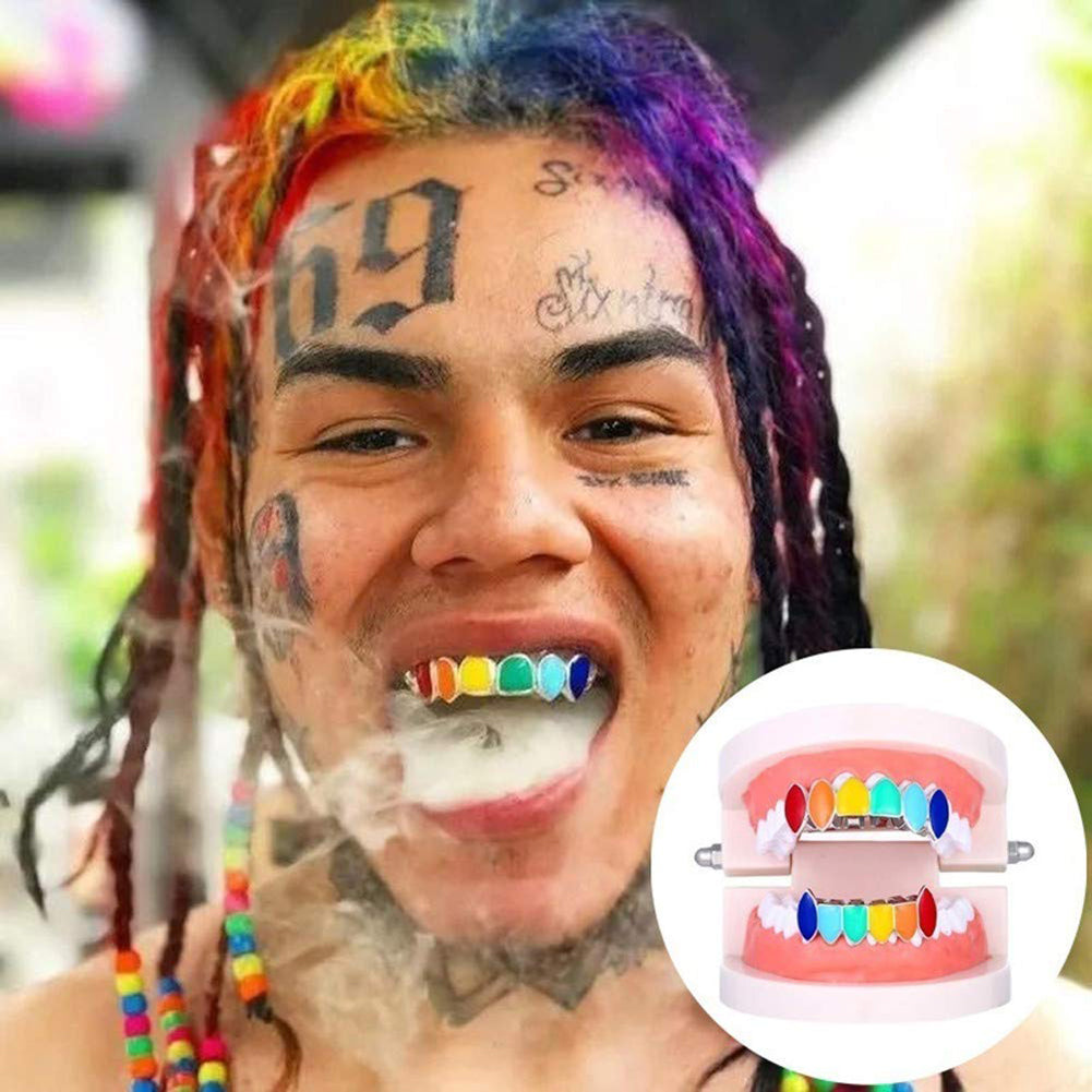 Fashion Rainbow Hip Hop Top/Bottom Teeth Cap Grills Grillz Rapper Mouth Jewelry